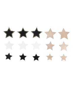 14 étoiles adhésives en bois - 6 types - 3 à 5 cm - Multicolore