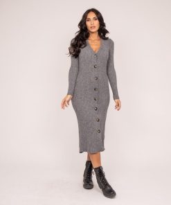 Robe longue maille côtelée IVERNY - Gris chiné
