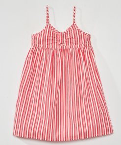 Robe en popeline à imprimé - Rouge rayures