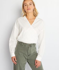 Chemise en popeline et noeud noué devant - blanc