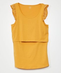 T-shirt d'allaitement avec broderie anglaise - Jaune