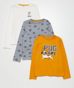 Tee-shirt en jersey à manches longues - Lot de 3 - Jaune/blanc/gris