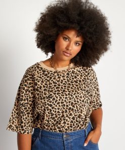 T-shirt imprimé à col rond - Beige