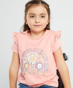 T-shirt imprimé pressionné aux épaules - ROSE