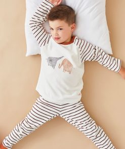 Pyjama 2 pièces rayé en velours, écru/caramel - Gris