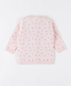 Cardigan imprimé végétal en tricot bio fin, beige/caramel - Rose