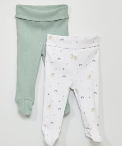 Lot de 2 leggings avec pieds - Blanc/vert
