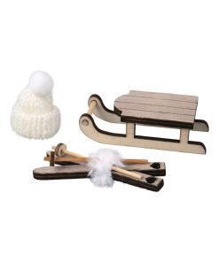 Décoration de Noël et hiver - Luge, skis, bonnet en bois - Multicolore