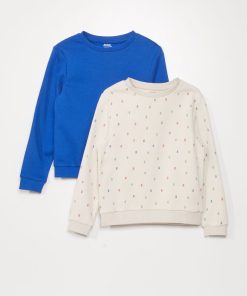 Lot de 2 sweats imprimés - Bleu/beige