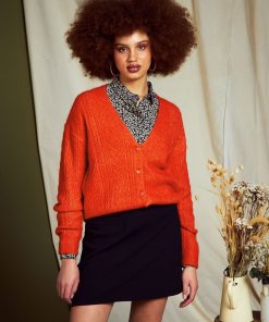 Gilet boutonné en maille ajourée - Orange