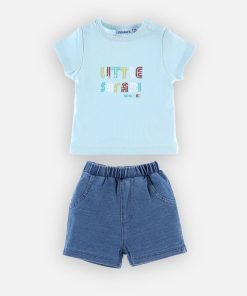 Set t-shirt + short denim, - Bleu