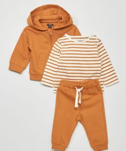 Ensemble t-shirt + sweat + jogging - 2 pièces - Marron
