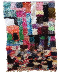 Tapis berbère 130x200 BOUCHAROUETTE NOUARA Multicolore fait main en coton idéal pour Salon - Multicolore