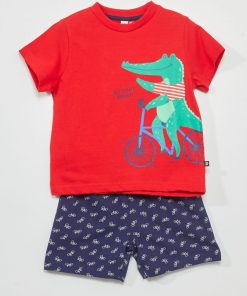 Pyjama court - 2 pièces - rouge/bleu
