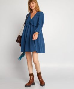 Robe courte texturée avec volant - Bleu