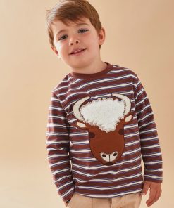 T-shirt longues manches buffle, brun chocolat - Marron
