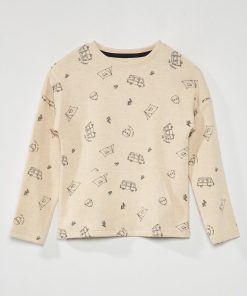 T-shirt nid d'abeille avec imprimé - Beige