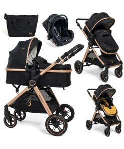 BEBELISSIMO - Poussette combinée trio 3 en 1 - siège auto 0m - jusqu’à 22kg – Nicea - gold - Noir