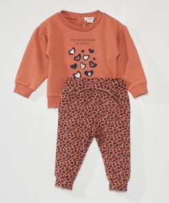 Ensemble sweat + pantalon en molleton - Rose