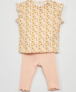 T-shirt en jersey + legging - 2 pièces - Rose léopard