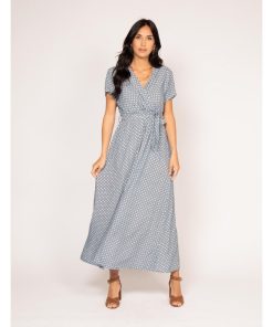 Robe longue motifs ICARE - Bleu ciel