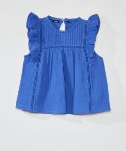 Blouse sans manches en gaze de coton - bleu