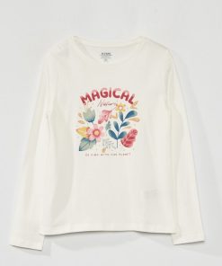 T-shirt imprimé manches longues - Blanc