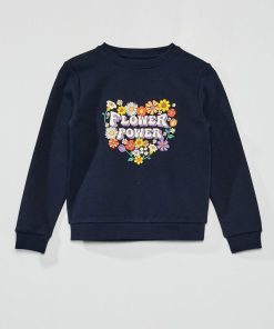 Sweat en molleton avec imprimé fantaisie - Bleu marine
