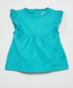 T-shirt en jersey avec manches brodées - bleu baltique