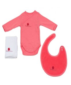 Eveil Et Nature Set Body/bavoir/lange Coton Bio - Rouge