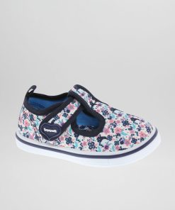 Ballerines en toile à scratch - Bleu