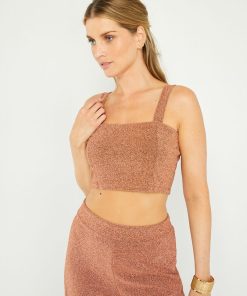 Top cropped en maille bisou - Cuivre