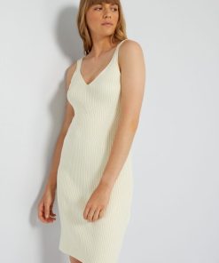 Robe midi côtelée - blanc