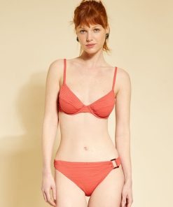 Bas de maillot de bain en microfibre texturé - corail