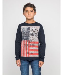T-shirt manches longues col rond pur coton JOBARY-J - Bleu marine
