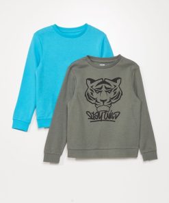 Lot 2 sweats molleton et imprimé - Gris/vert