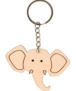 Porte-clés tête d'éléphant en bois - Beige