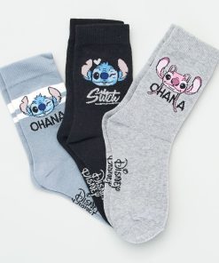 Lot de 3 paires de chaussettes 'Stitch' - Noir/gris/bleu