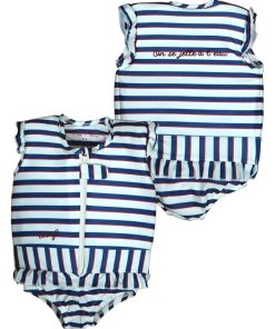 Maillot de Bain Neo Enfant avec Flotteurs - Accessoire de Natation Fille - Bleu Blanc