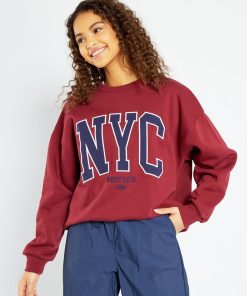Sweat NYC oversize en molleton - Rouge bordeaux