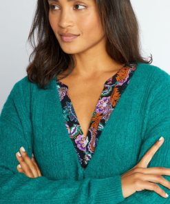 Gilet boutonné en maille ajourée - Vert