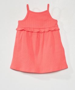 Robe côtelée avec empiècement volanté - Rose