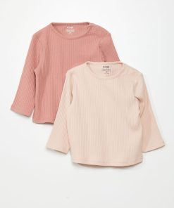 Lot de 2 t-shirts en jersey côtelé - Vieux rose/rose