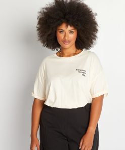 Tee-shirt à message brodé - Beige