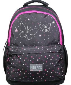 BAGTROTTER Sac à dos 2 compartiments Phileas Papillons Noir - Système Smart Comfort - Noir