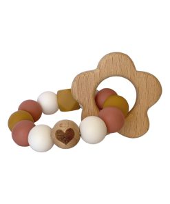 Hochet fleur bois et silicone - Rose