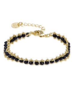Bracelet, lailai en argent 925 et cristal noir avec finition en plaqué or jaune 18 K - Rouge