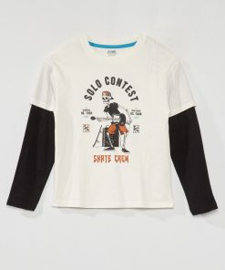 T-shirt en jersey à manches doublées - Blanc