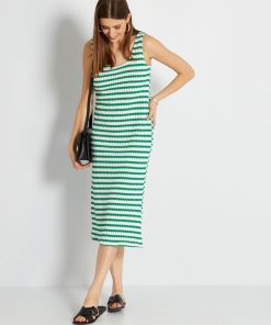 Robe midi en maille crochet - Vert