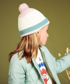 Bonnet tricolore à pompon - Vert/blanc/rose